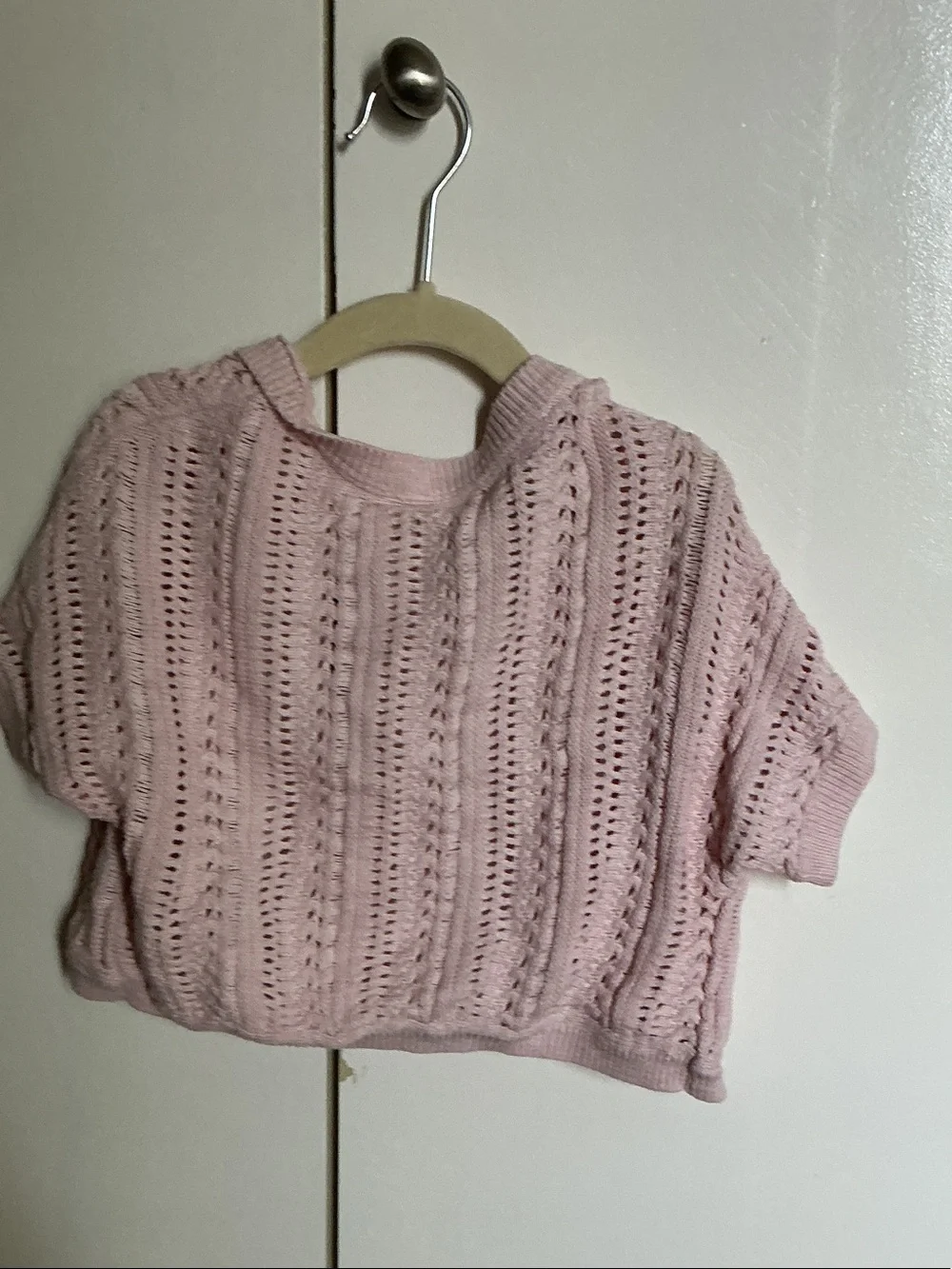 GAP Light Pink Openwork Knit Short-Sleeve Cardigan